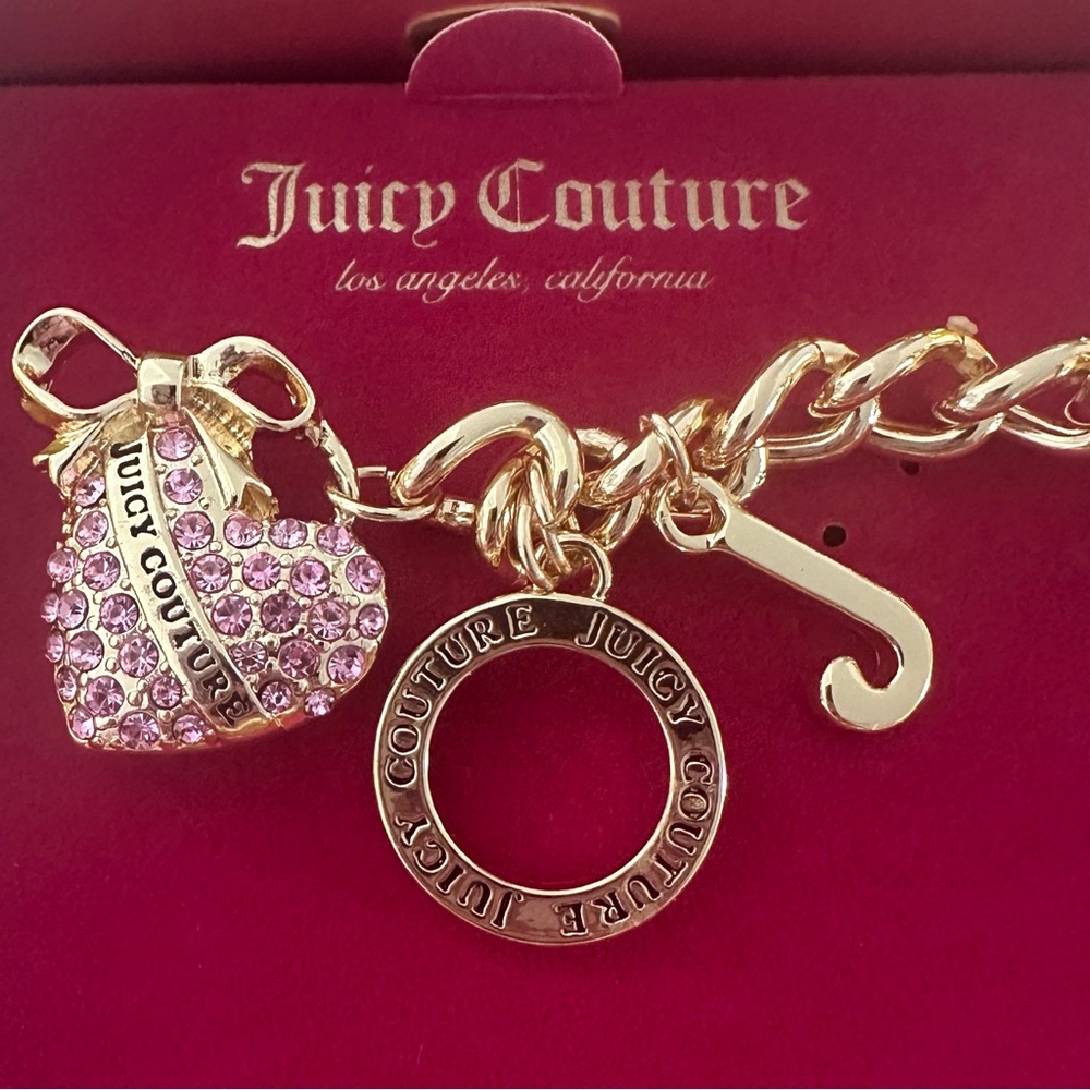 Juicy Couture Gold Bracelet with Pink Heart Charm